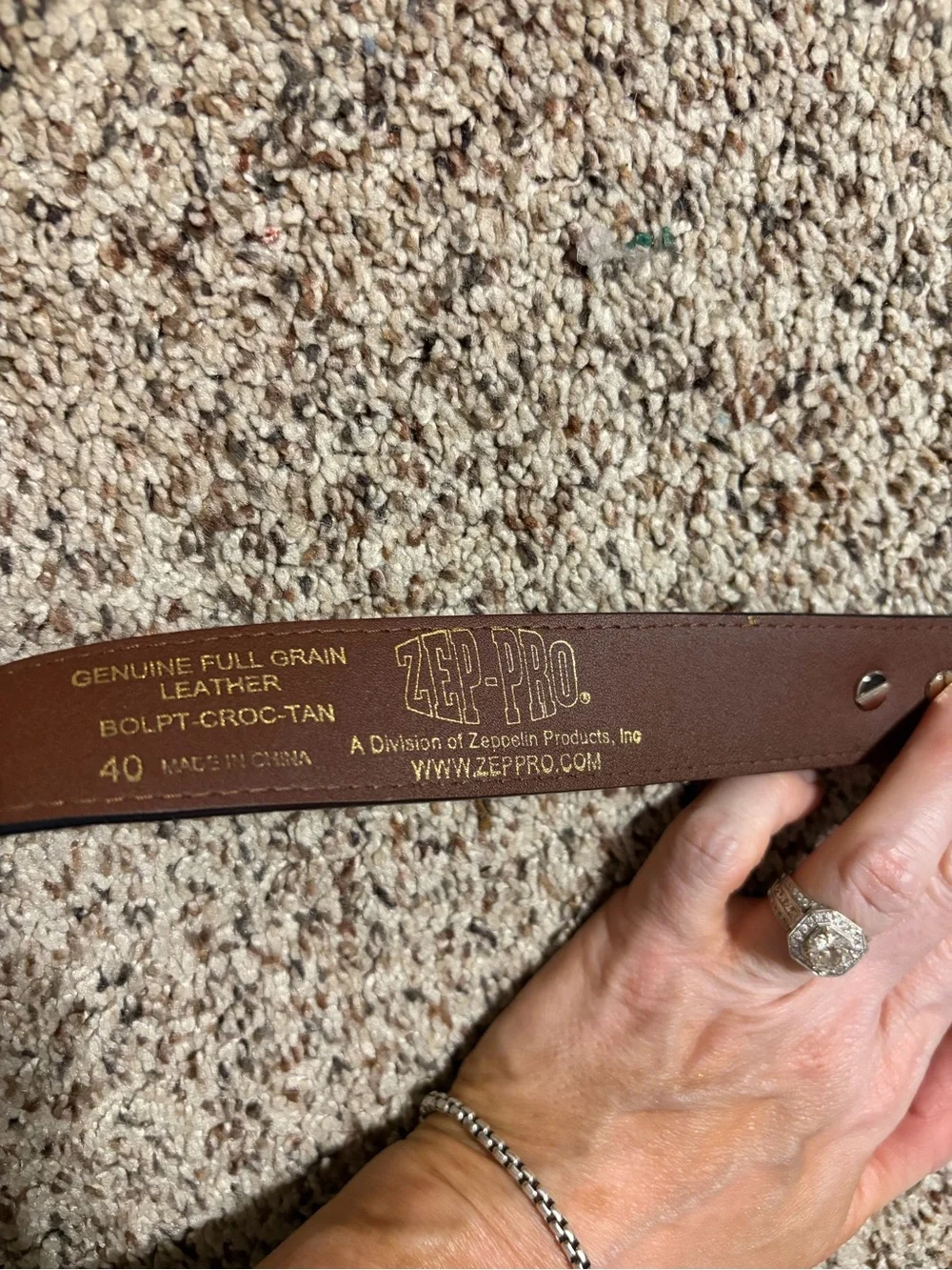Zep-Pro Men's Brown Croc-Embossed Leather Belt with Silver Accents 40
